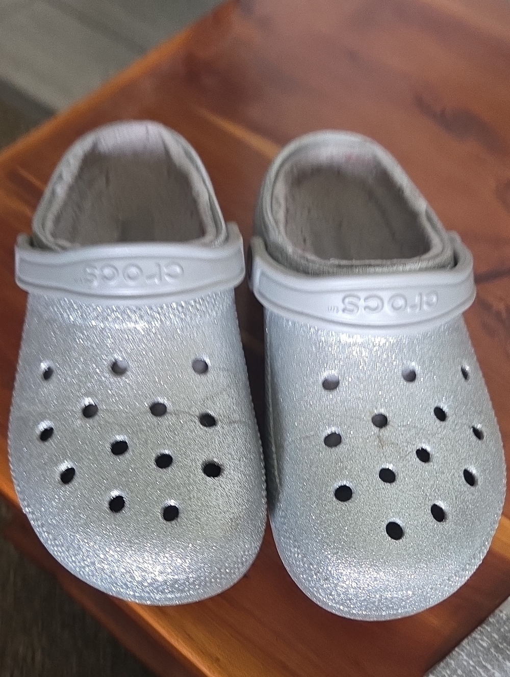 CROCS Women's Silver Glitter Clogs